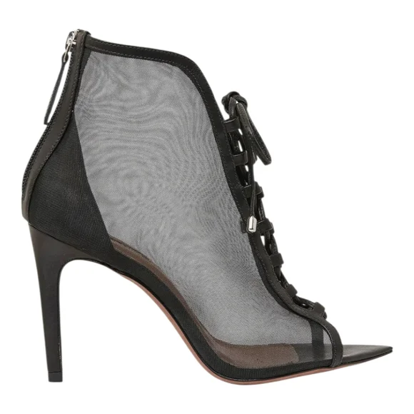 BCBGMaxAzria Black Mesh Lace-Up Peep-Toe Ankle Booties - Picture 7 of 10